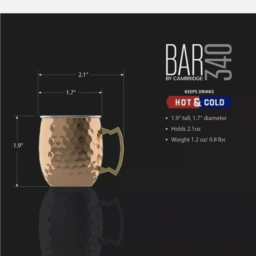 Set of 4 Mini Moscow Mule Mugs, Copper, 2 oz.